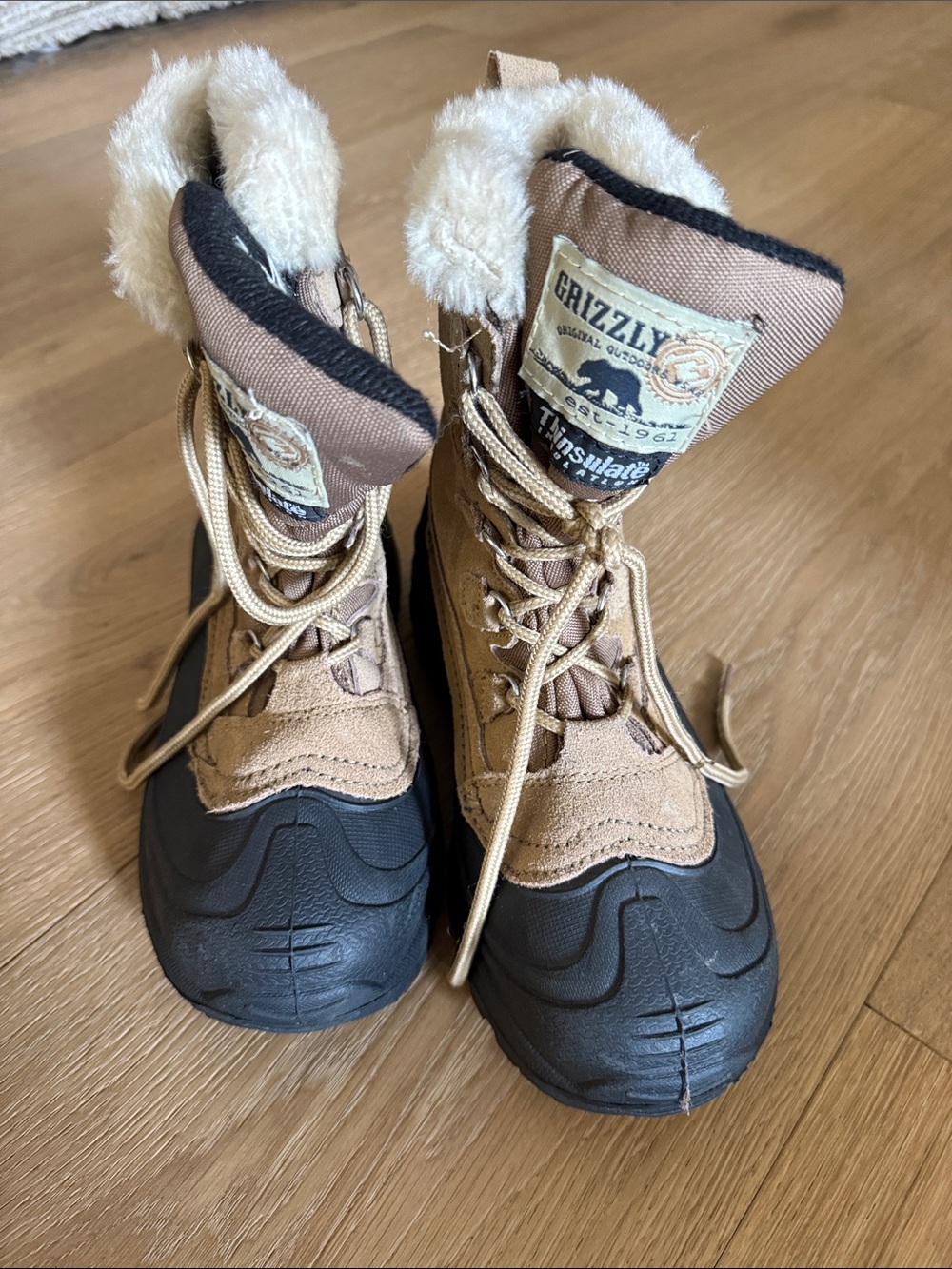 Grizzly Kids Tan & Black Insulated Snow Boots